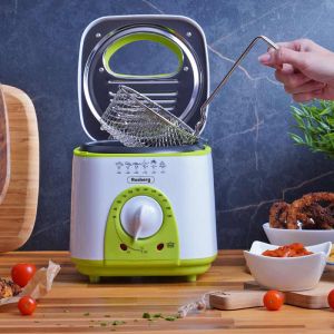 Фритюрник мини ROSBERG R51980B, 1 литър, 950W, 80-190 C, Бял/зелен