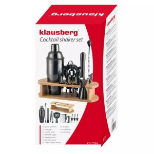 Комплект за коктейли KLAUSBERG KB 7584, 17 части, Бамбукова стойка, Графит