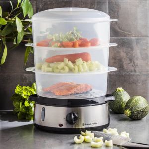 Уред за готвене на пара RUSSELL HOBBS 19270-56, 800W, 3 нива, 9 литра, Таймер 60 мин, Инокс