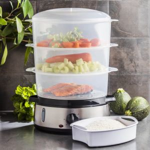 Уред за готвене на пара RUSSELL HOBBS 19270-56, 800W, 3 нива, 9 литра, Таймер 60 мин, Инокс