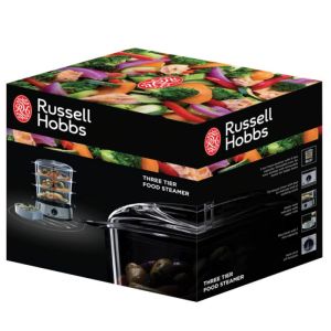 Уред за готвене на пара RUSSELL HOBBS 19270-56, 800W, 3 нива, 9 литра, Таймер 60 мин, Инокс