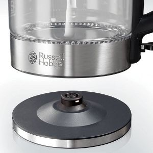 Стъклена електрическа кана с филтър RUSSELL HOBBS Clarity 20760-57, 2200W, 1L, Осветена, Скрит нагревател, SCHOTT DURAN, Филтър BRITA, Инокс