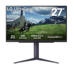 Монитор LG 27GS85Q-B UltraGear, 27" Nano IPS, QHD (2560x1440) 200Hz, 16:9, 1ms, 1000:1, 400cd/m2, AMD Free-sync, NVIDIA G-Sync, 2xHDMI, DisplayPort, USB3.0,  Black