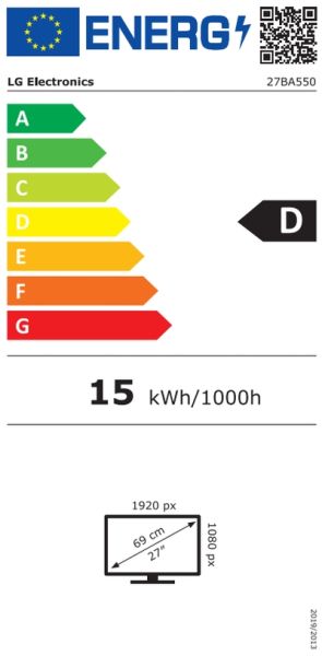 Монитор LG 27BA550-B, 27" IPS, FullHD (1920x1080) 100Hz, 16:9, 5ms, 1300:1, 250cd/m2, Dynamic Action Sync, Speaker 2x2W, VGA, HDMI, DP, Black