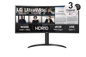 Монитор LG 34WR55QK-B UltraWide, 34" VA Curved 1800R, WQHD (3440x1440) 100Hz, 21:9, 5ms, 3000:1, 300 cd/m2, Dynamic Action Sync, 2xHDMI, DisplayPort, USB type-C, 2xUSB 3.0, Black