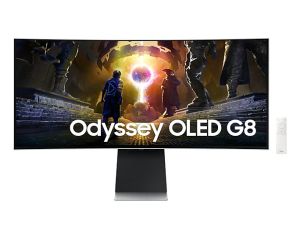 Монитор SAMSUNG Odyssey OLED G8 G85SD (LS34DG850SUXDU), 34'' OLED Curved 1800R, UWQHD (3440 x 1440) 175Hz, 21:9, 0.03ms, 250 cd/m2, 1M:1, AMD FreeSync Premium Pro, Nvidia G-Sync, Smart, Tizen OS, WiFi5, BT, Speaker 10W, 2xHDMI, DP, Silver
