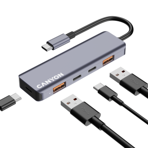 USB hub CANYON DS-18, 5in1 USB-C Grey