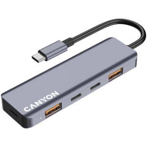 USB hub CANYON DS-18, 5in1 USB-C Grey