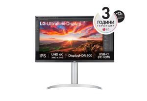 Монитор LG 27UP850K-W UltraFine, 27" IPS, 4K UHD (3840x2160) 60Hz, 16:9, 5ms, 1200:1, 400cd/m2, Dynamic Action Sync, Speaker 2x5W, 2xHDMI, DP, USB-C, White