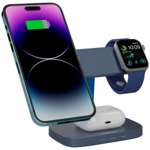 Безжична зарядна станция CANYON Hexagon WCS310, 3in1, Магнитна връзка Qi, DarkGrey/Blue