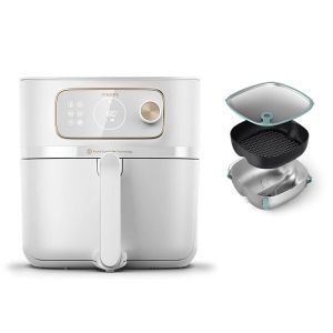 Фритюрник без мазнина PHILIPS HD9876/25 Series 7000 Airfryer Combi XXL Connected, 2200W, 8.3л, Комплект две в едно за печене и пара, 22 в 1 функции за готвене, Rapid CombiAir, HomeID, White