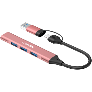 USB hub CANYON DS-02, 4 Port USB-A/C Pink
