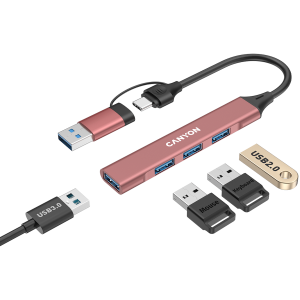 USB hub CANYON DS-02, 4 Port USB-A/C Pink