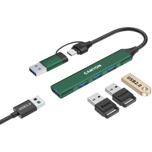USB hub CANYON DS-02, 4 Port USB-A/C Green