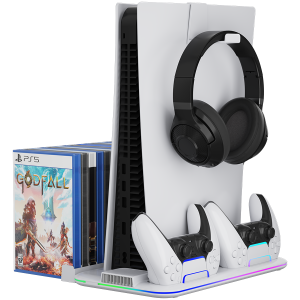 Многофункционална охладителна стойка за PlayStation 5 CANYON CND-CSPS5W-1, cooling stand CS-51 RGB PS5 Slim/DE Charge White