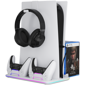 Многофункционална охладителна стойка за PlayStation 5 CANYON CND-CSPS5W-1, cooling stand CS-51 RGB PS5 Slim/DE Charge White