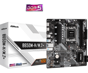 Дънна платка ASROCK B650M-H/M.2+ (AMD AM5, 2xDDR5, 2xM.2, HDMI, DP) Micro ATX