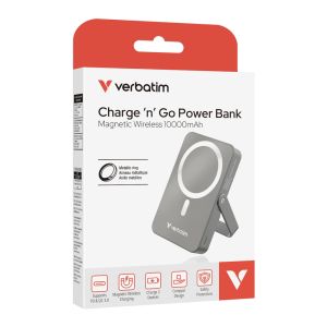 Външна батерия Verbatim Charge 'n' Go Power Bank with Stand Magnetic Wireless 10000mAh Grey