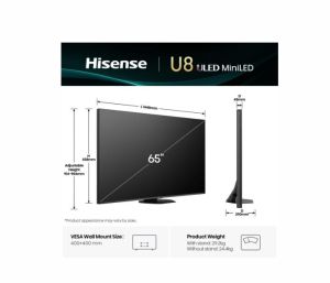 Телевизор 65'' HISENSE 65U8Q, 4K ULED, Smart TV, Android TV 11, WiFi, Black