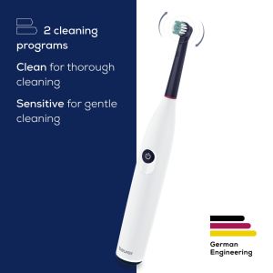 Електрическа четка за зъби Beurer TB 15 Electric toothbrush; 2 cleaning programs; 12days Battery life; 2-min timer; Oscillating, pulsating, brushing technology; Incl. USB-C charging cable and Clean Eco brush head; white