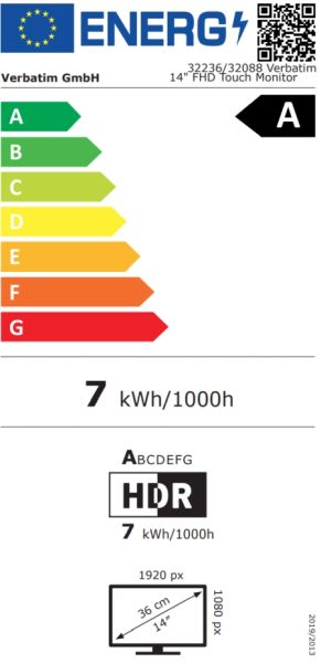 Монитор VERBATIM Portable Touchscreen 14" (32088), 14" IPS Touch, FullHD (1920x1080) 16:9, 6ms, 250 cd/m2, 1000:1, Speaker 2x1W, Wireless power, 5000mAh Power Bank, HDMI, 2 x USB-C, USB, Black