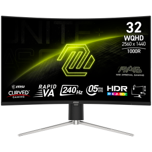 Монитор MSI MAG 325CQRXF E2, 31.5" Rapid VA Curved 1000R, WQHD (2560x1440) 240Hz, 16:9, 0.5ms, 300cd/m2, 3500:1, AMD FreeSync™ Premium, DP, 2xHDMI, USB Type-C, Black