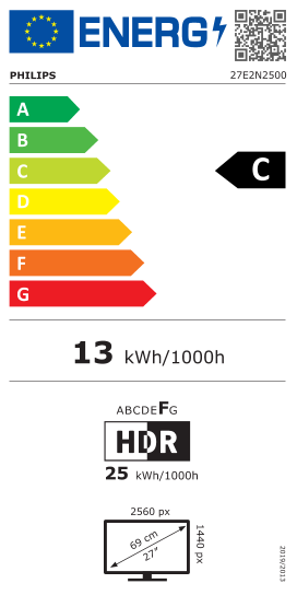 Монитор PHILIPS 27E2N2500/00, 27'' IPS, QHD (2560x1440) 120Hz, 16:9, 1ms, 300 cd/m², 1500:1, Adaptive Sync, HDMI, DP, Black