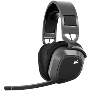 Безжични геймърски слушалки CORSAIR HS80 MAX WIRELESS (CA-9011295-EU), Wireless/Bluetooth, Dolby Atmos, 50mm, RGB, Steel Gray