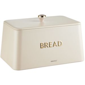 Кутия за хляб Kinghoff KH 1950, 35 см, Метално тяло, Бамбуков капак, Бежов/златист