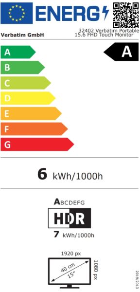 Монитор VERBATIM Portable Light series, 15.6" IPS Touch, FullHD (1920x1080) 60Hz, 16:9, 10ms, 250cd/m², 1000:1, Speaker, USB-C, Mini HDMI, Black