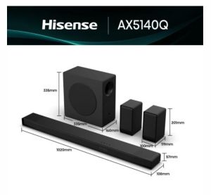 Саундбар Hisense AX5140Q,  5.1.4Ch Sound Bar with Wireless Subwoofer, 600W, Dolby Atmos, Bluetooth 5.3, 4K HDMI Pass Through, DTS:X, HDMI/AUX/ARC/Optical/USB, 7 EQ Modes, Black