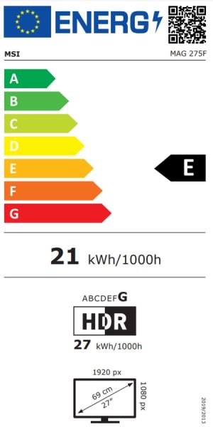 Монитор MSI MAG 275F, 27" Rapid IPS, FullHD (1920x1080) 180Hz, 16:9, 0.5ms, 250cd/m2, 1000:1, Adaptive-Sync, 2xHDMI, DP, Black