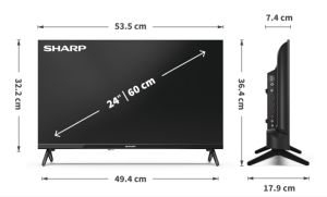 Телевизор Sharp 24HA1205E, 24" LED HD 1366x768 Frameless, 100 000:1, DVB-T/T2/C/S/S2, Active Motion 100, Speaker 2x3W, Dolby Digital, CI+, 3xHDMI (ARC/CEC), 2xUSB, LAN, Video/Audio input (3 x RCA), Hotel Mode, E, 2 pole Stand