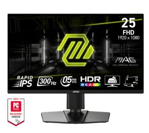 Монитор MSI MAG 255PXF, 24.5", 0.5ms, 300Hz, Rapid IPS, 1920x1080 (FHD), 16:9, AMD FreeSync Premium, 90% DCI-P3, AG, HDR Ready, 250 nits, 1000:1, DCR 100M:1, 2x2W, DP(1.2a), 2xHDMI 2.0b, Pivot, Heigh Adj., VESA, Black, 5.3kg