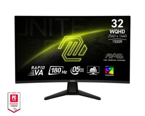 Монитор MSI MAG 32CQ6F (9S6-3DC91M-026), 31.5" Rapid VA Curved 1500R, WQHD (2560 x 1440) 180Hz, 16:9, 0.5ms, 400cd/m2, 3500:1, Adaptive-Sync, 2xHDMI, DP, Black
