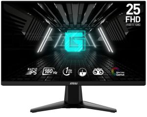Монитор MSI G255F (9S6-3BC01M-027), 24.5" Rapid IPS, FullHD (1920x1080) 180Hz, 16:9, 1ms, 300 cd/m2, 1000:1, AMD FreeSync, 2xHDMI. Display Port, Black