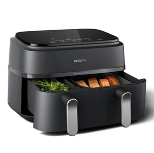 Фритюрник без мазнина PHILIPS NA352/04 Airfryer Series 3000, Двойна кошница, Сензорен екран с 8 предварително зададени настройки, Вместимост 9л