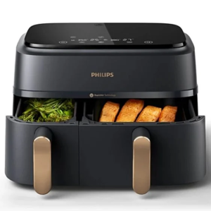 Фритюрник без мазнина PHILIPS NA352/04 Airfryer Series 3000, Двойна кошница, Сензорен екран с 8 предварително зададени настройки, Вместимост 9л