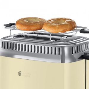 Тостер за хляб Russell Hobbs Retro Vintage Cream 21682-56, 1300W, 2 филийки, 6 нива, Ретро индикаторна скала, Lift & Look, Бързо препичане, Кремав/инокс