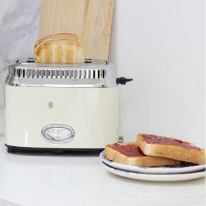 Тостер за хляб Russell Hobbs Retro Vintage Cream 21682-56, 1300W, 2 филийки, 6 нива, Ретро индикаторна скала, Lift & Look, Бързо препичане, Кремав/инокс
