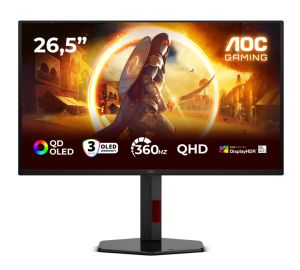 Монитор AOC Q27G4SDR, 26.5" QD-OLED, QHD (2560x1440) 360Hz, 16:9, 0.03ms, 1000cd/m2, 1.5M:1, Adaptive Sync, 2xHDMI, DP, USB hub, Black/Red