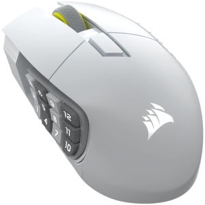 Безжична геймърска мишка CORSAIR SCIMITAR ELITE WIRELESS SE (CH-9314011-WW), Wireless/Bluetooth, 33000 DPI, RGB lighting, White