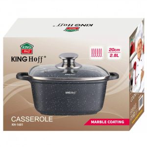 Тенджера за фурна и котлон Kinghoff KH 1601, 20x20 см, 2.8 л, Мраморно покритие, Индукция, Черен