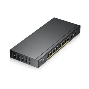 Комутатор ZyXEL GS1900-10HP v2, 8-port GbE L2 PoE Smart Switch + 2 SFP slots, 802.3at, desktop, fanless, 70 Watt + 2x Lanberg patch cord CAT.6 FTP 3m, red