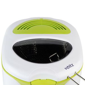 Фритюрник Voltz V51980A, 2 литра, 1300W, 80-190 C, Незалепващ съд, Бял/зелен