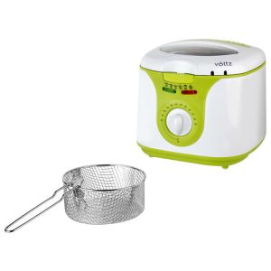 Фритюрник Voltz V51980A, 2 литра, 1300W, 80-190 C, Незалепващ съд, Бял/зелен