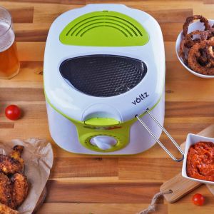 Фритюрник Voltz V51980A, 2 литра, 1300W, 80-190 C, Незалепващ съд, Бял/зелен