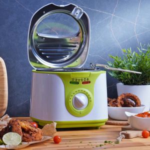 Фритюрник Voltz V51980A, 2 литра, 1300W, 80-190 C, Незалепващ съд, Бял/зелен