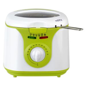 Фритюрник Voltz V51980A, 2 литра, 1300W, 80-190 C, Незалепващ съд, Бял/зелен
