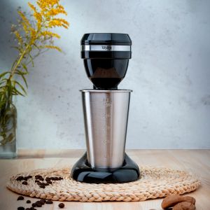 Фрапе миксер Oliver Voltz OV51163E, 100W, Чаша от неръждаема стомана с капацитет 450 мл, 2 скорости, Стоманена бъркалка, Черен